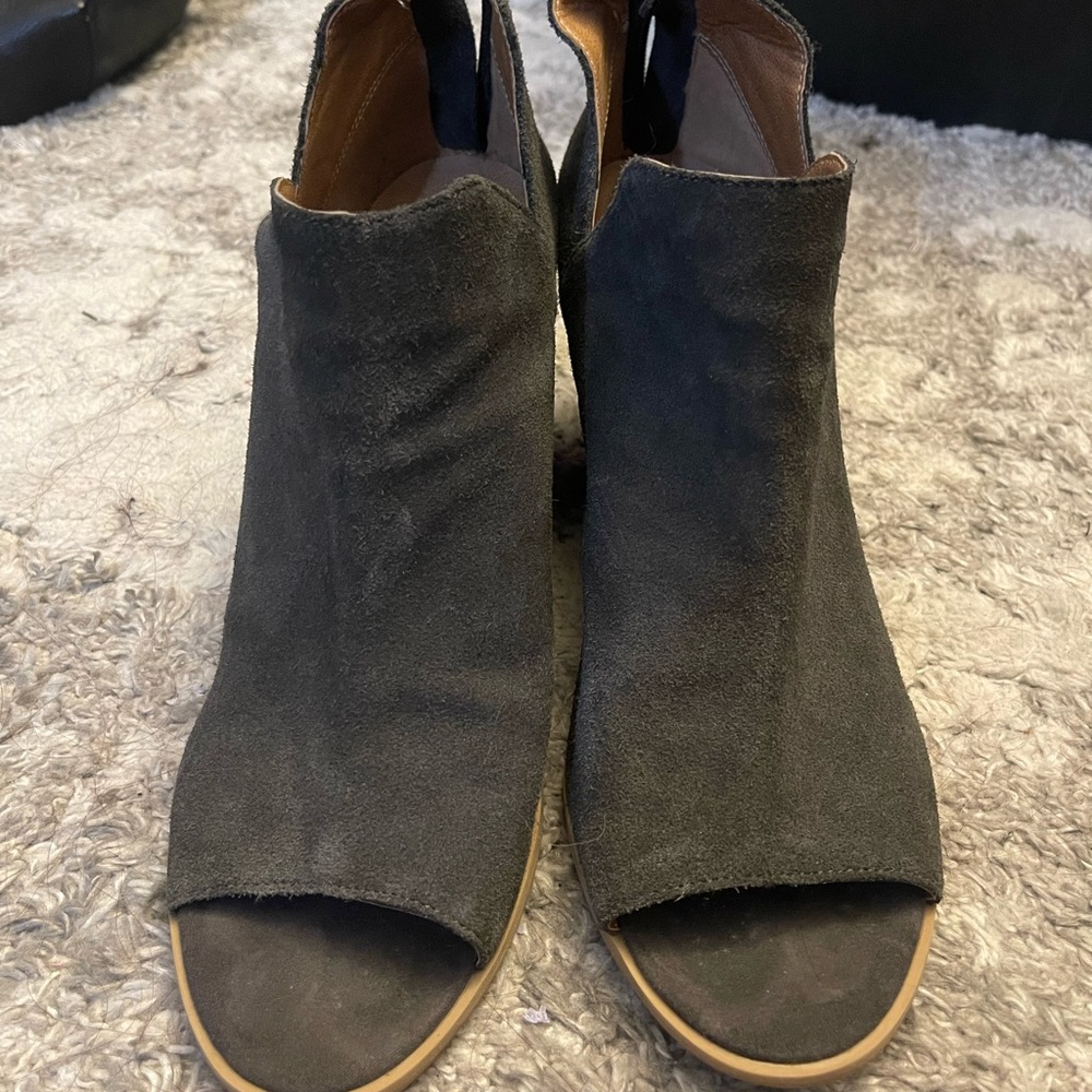 Grey open toe booties